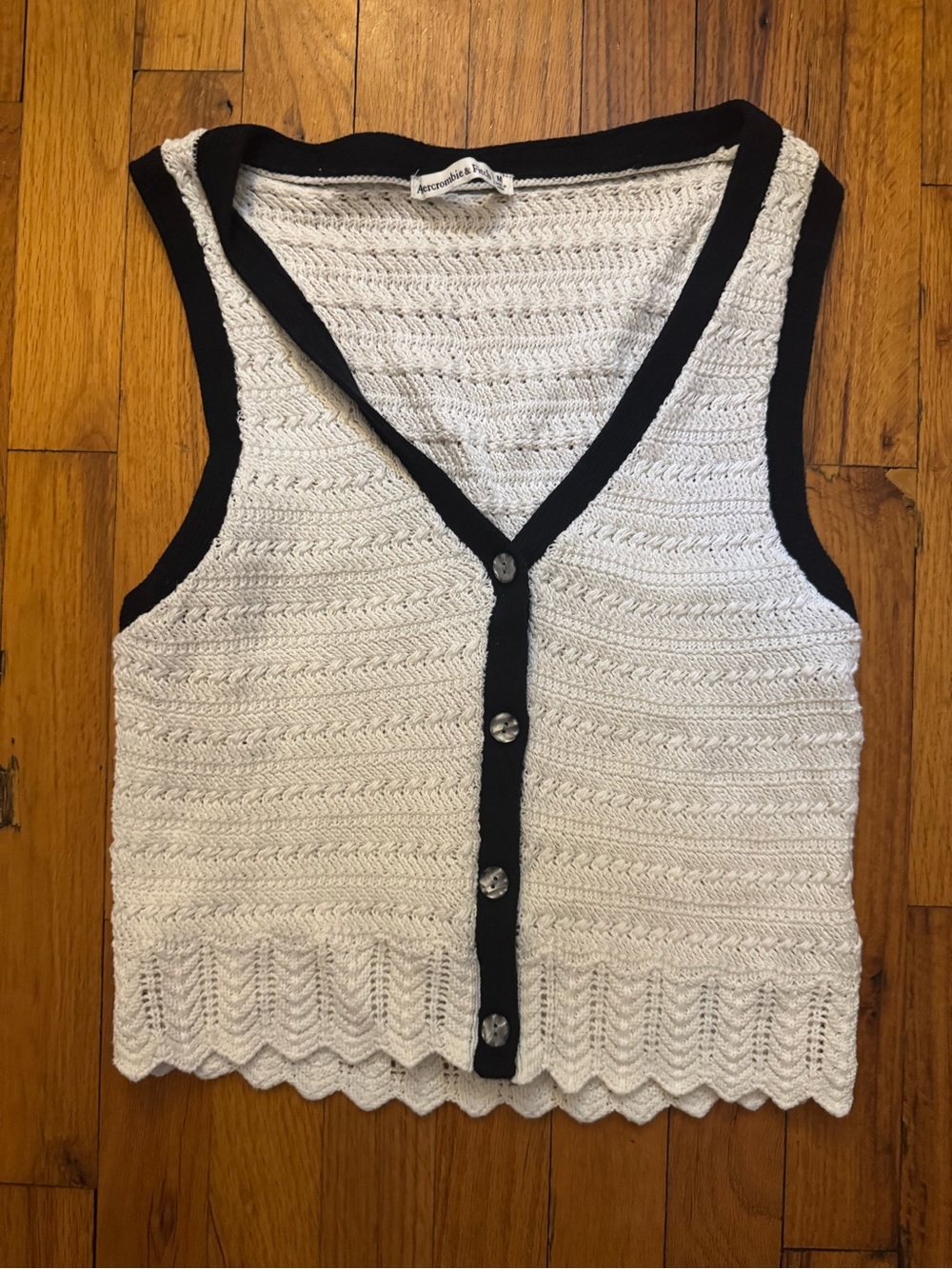 Abercrombie & Fitch black and cream Crochet tank top